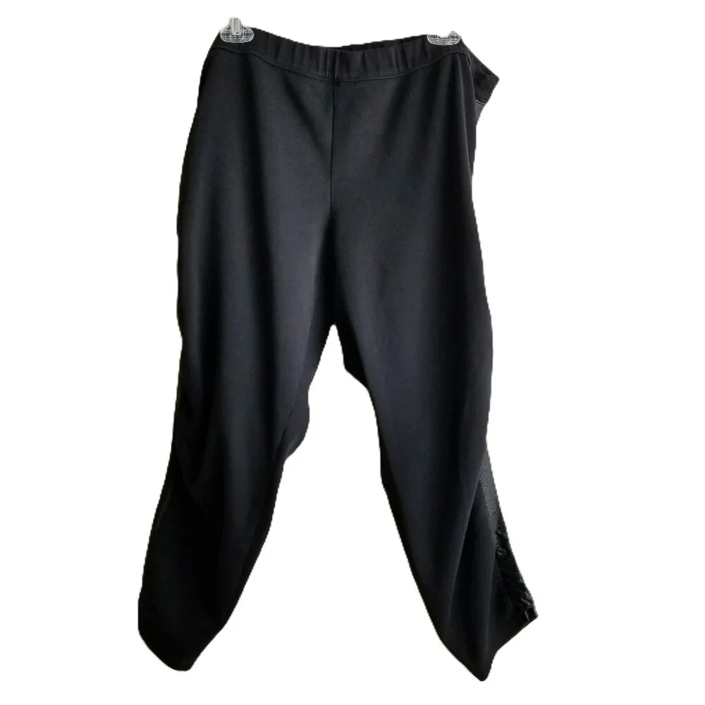 DKNY Jeans Black Pull On Pants 2X Faux Leather Trim Stretch Cotton Blend